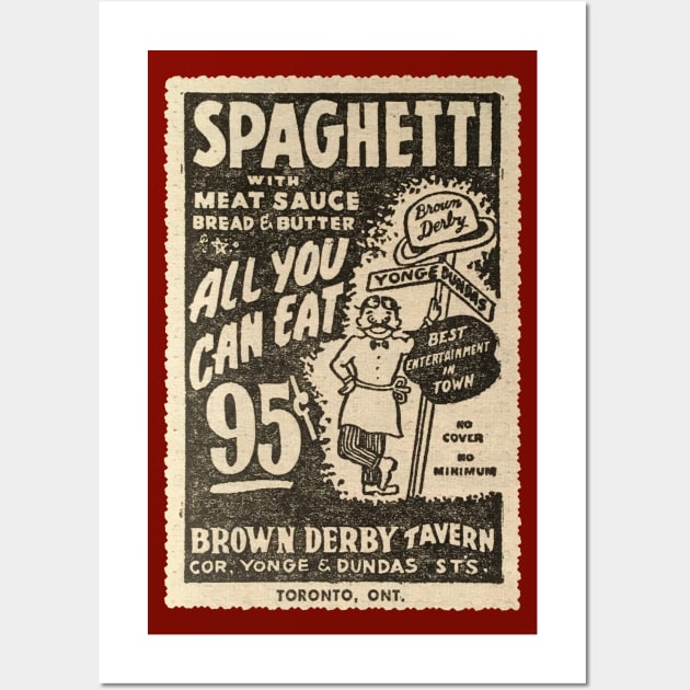 Brown Derby Tavern Toronto Spaghetti Night Vintage Ad Wall Art by MatchbookGraphics